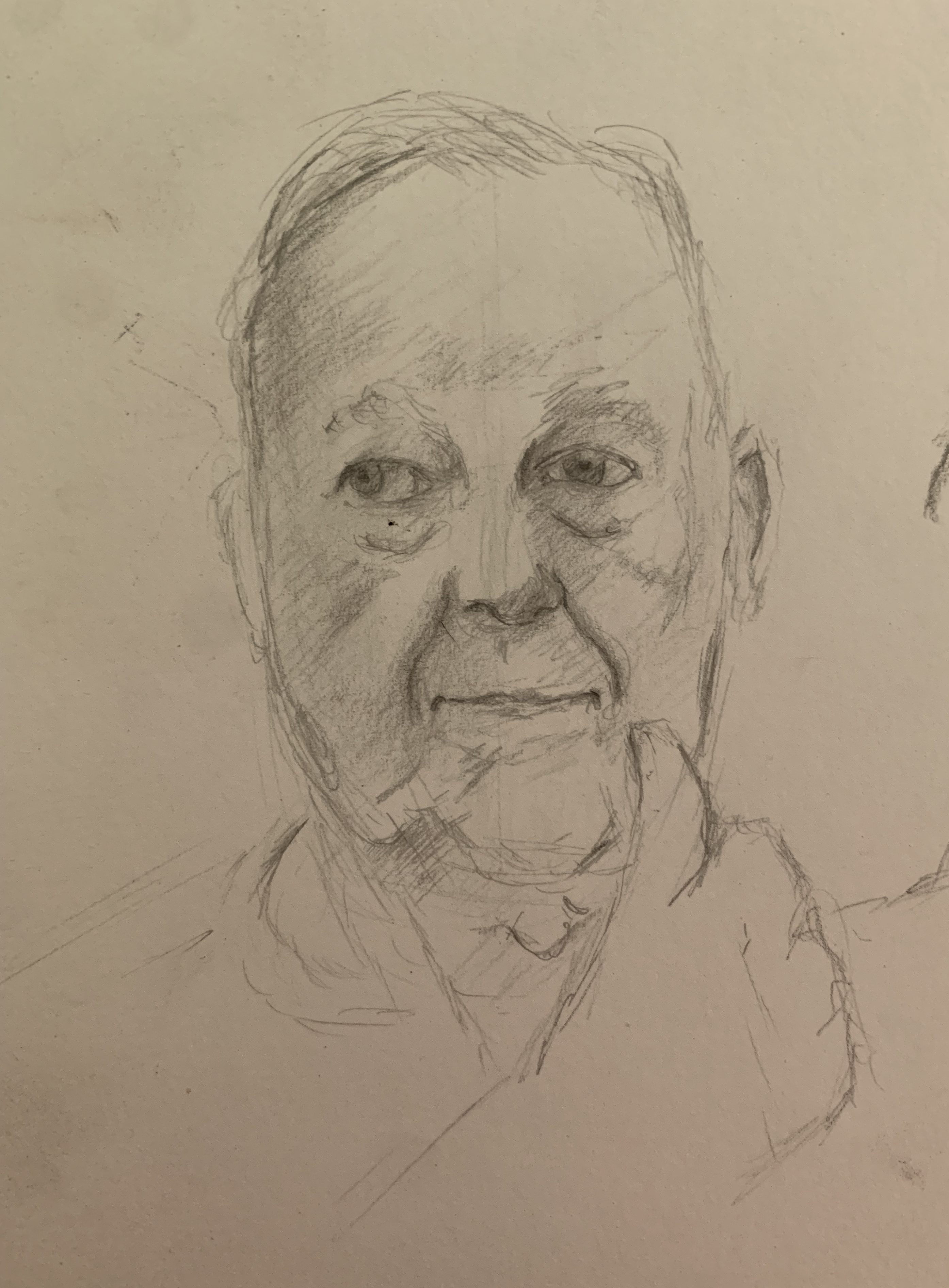 Graphite sketch of man giving thumbs up.