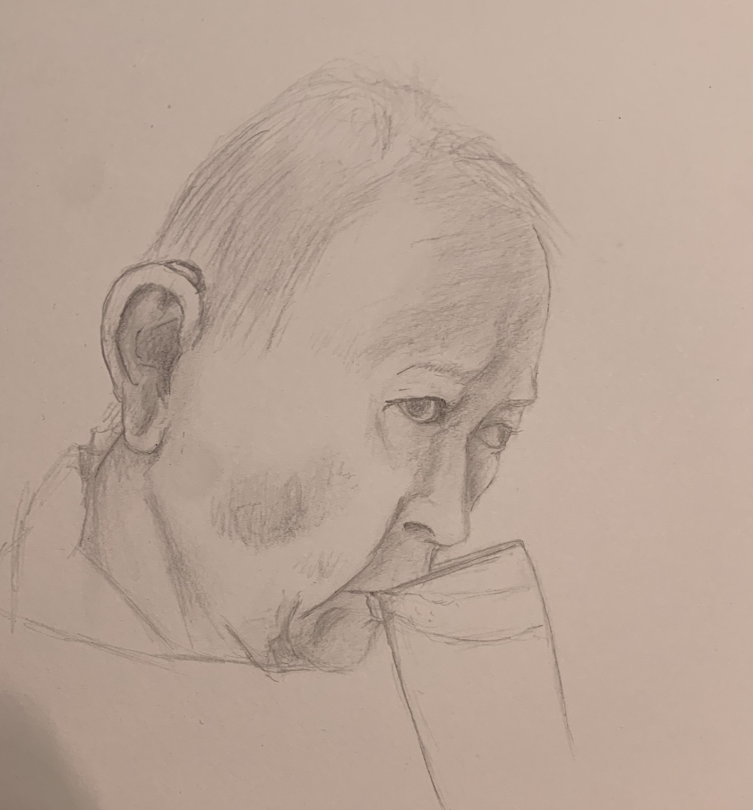 Graphite sketch of man sipping drink